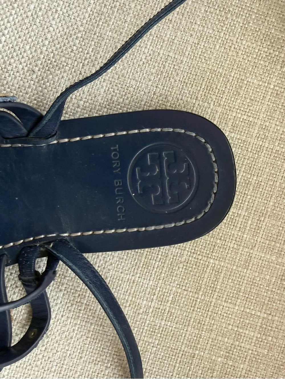 Tory Burch Navy Floral Embellished Leather Sandals size 8